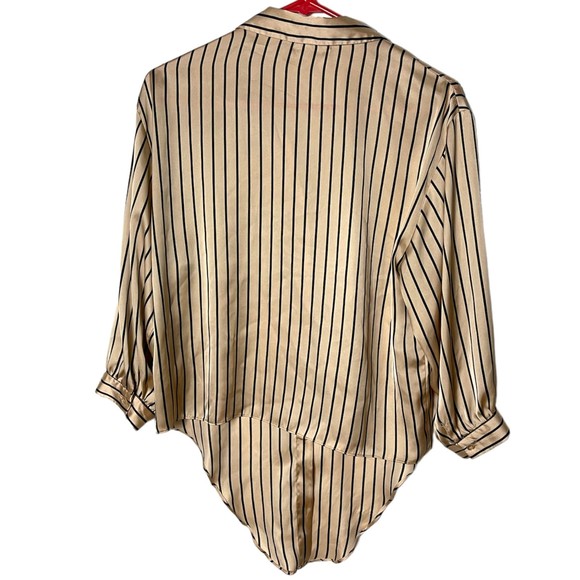 cloud chaser 3/4 sleeves beige and black straps bow blouse size large - Picture 2 of 3